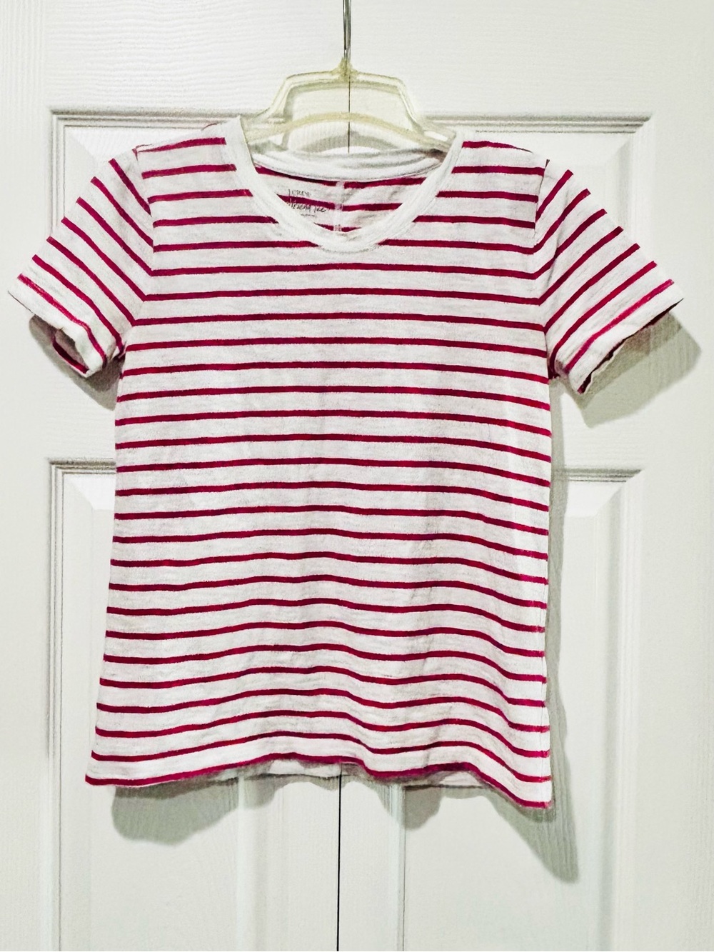 J. Crew White Tee with Raspberry Stripes - Picture 2 of 9